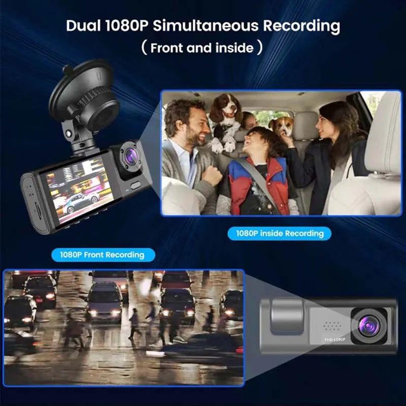 Dash Cam con registrazione in loop per visione notturna IR e schermo IPS da 2" 1080P 3 telecamere (tempi di consegna 25 giorni)