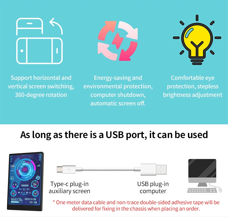 3.5 Inch IPS Type C Secondary Screen for Computer CPU GPU RAM HDD Display 320*480 USB LCD Monitor Freely AIDA64 Windows 10 11 