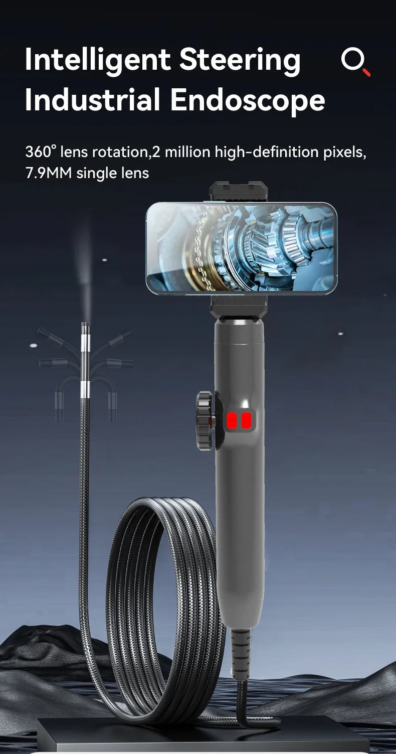 360° Articulating Borescope Endoscope Camera with Light