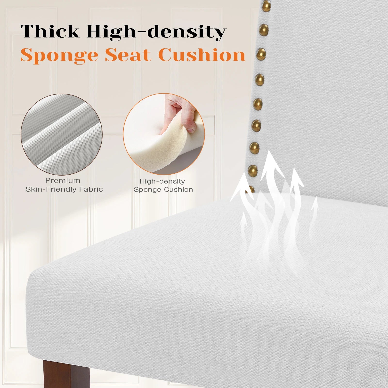Upholstered Dining Chairs Set of 2 with Padded Backrest Cushion