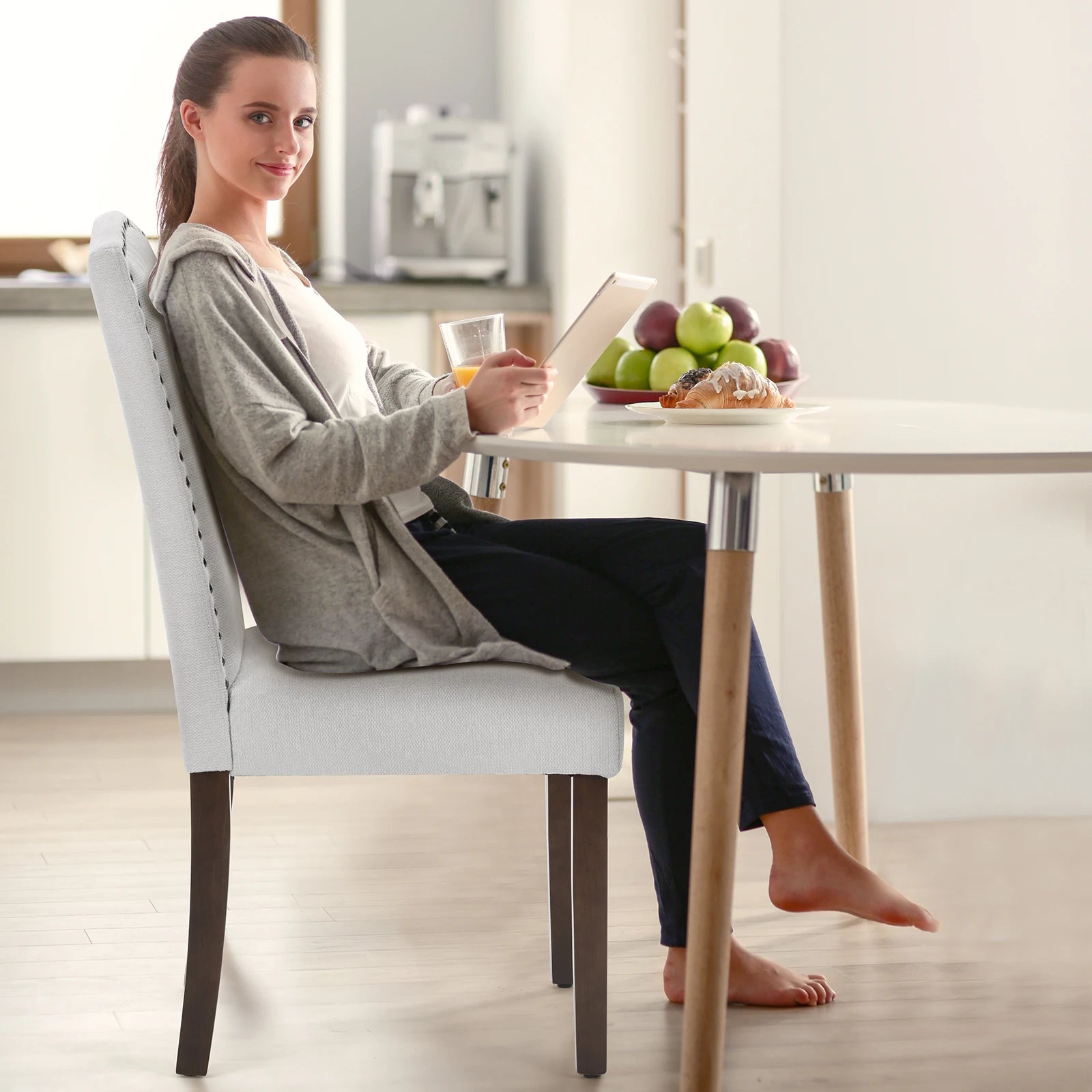 Upholstered Dining Chairs Set of 2 with Padded Backrest Cushion