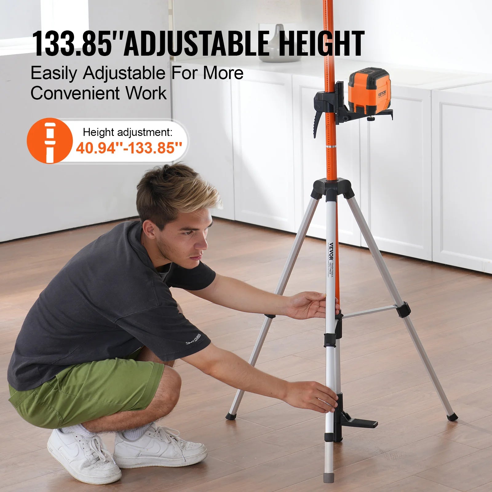 Adjustable Laser Level Tripod 40–133 Inch with Dual Thread Mount