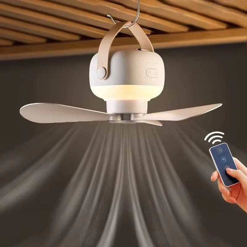 Portable wireless mini ceiling fan light USB fan with remote control, stand, night light, home, outdoor, camping, New Year gifts 