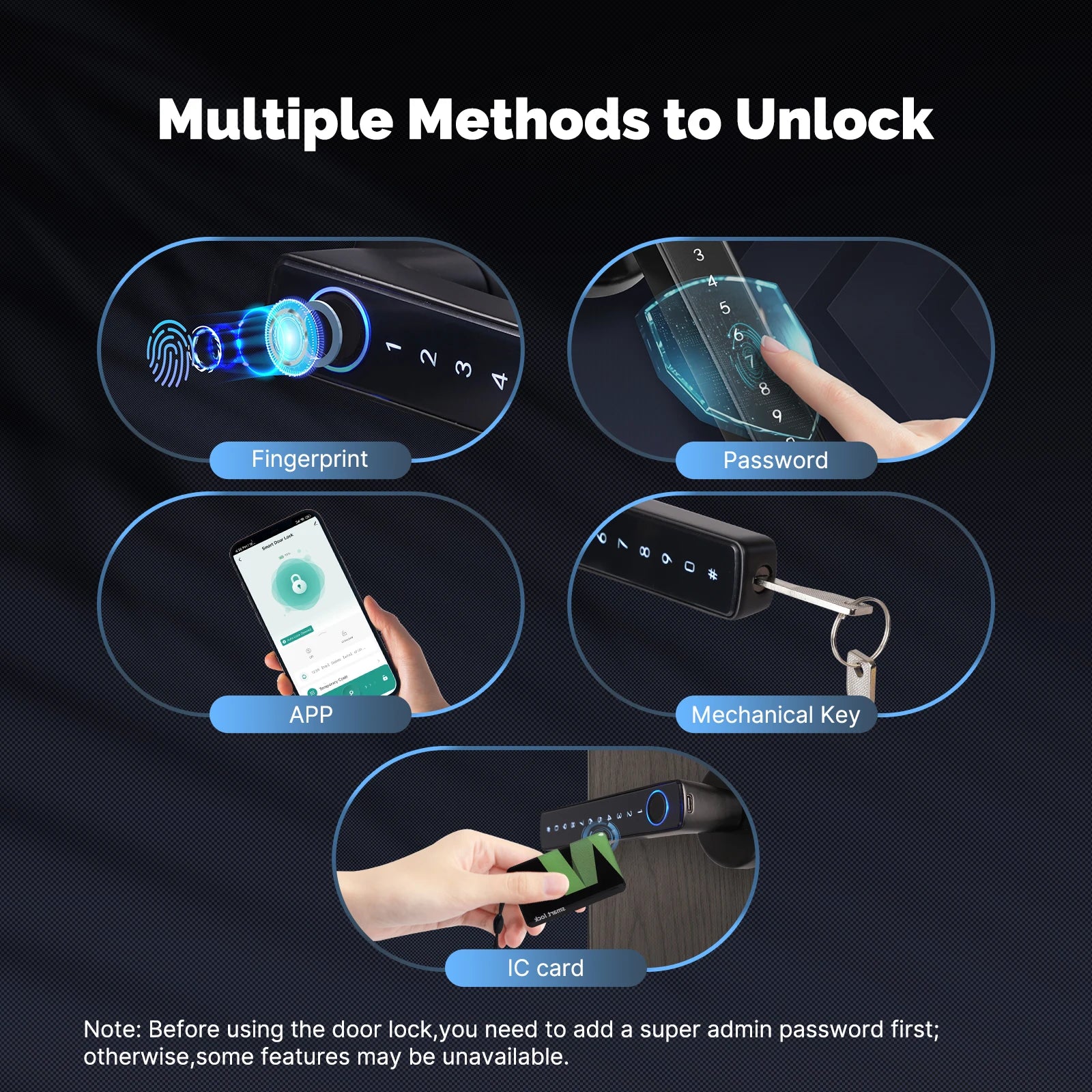 Fechadura de Porta com Impressão Digital Bluetooth Smart, Senha e Desbloqueio Remoto por Aplicação