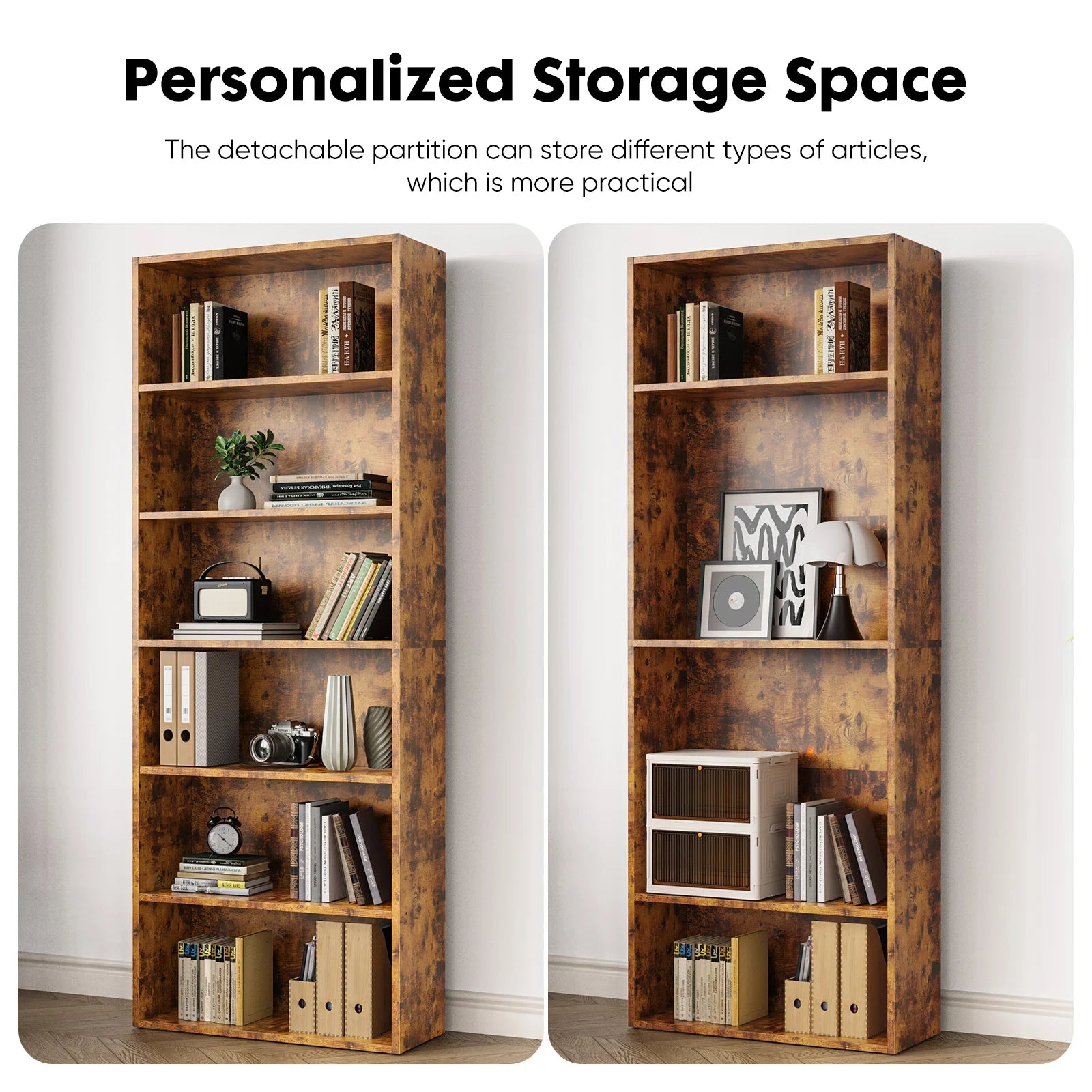 6 Tier Wooden Bookcase 63 Inch Tall Open Shelf Storage Unit