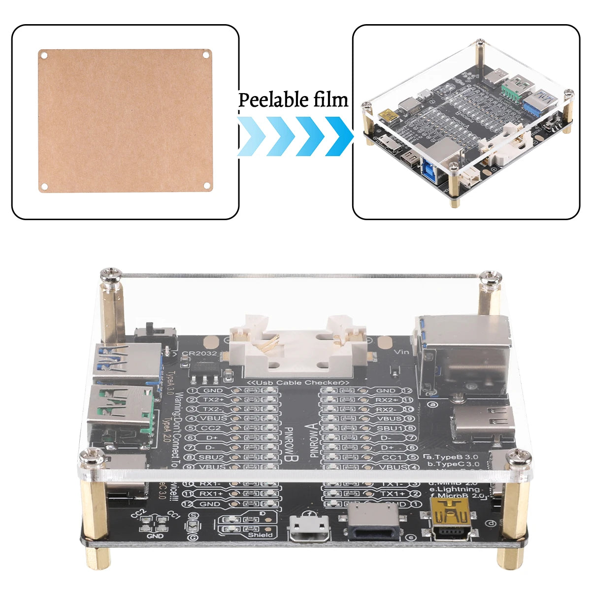 Cablu USB, linie de date, placă de test, tester de cablu USB, contact scurt, comutare on-off pentru tip-C, placă de test