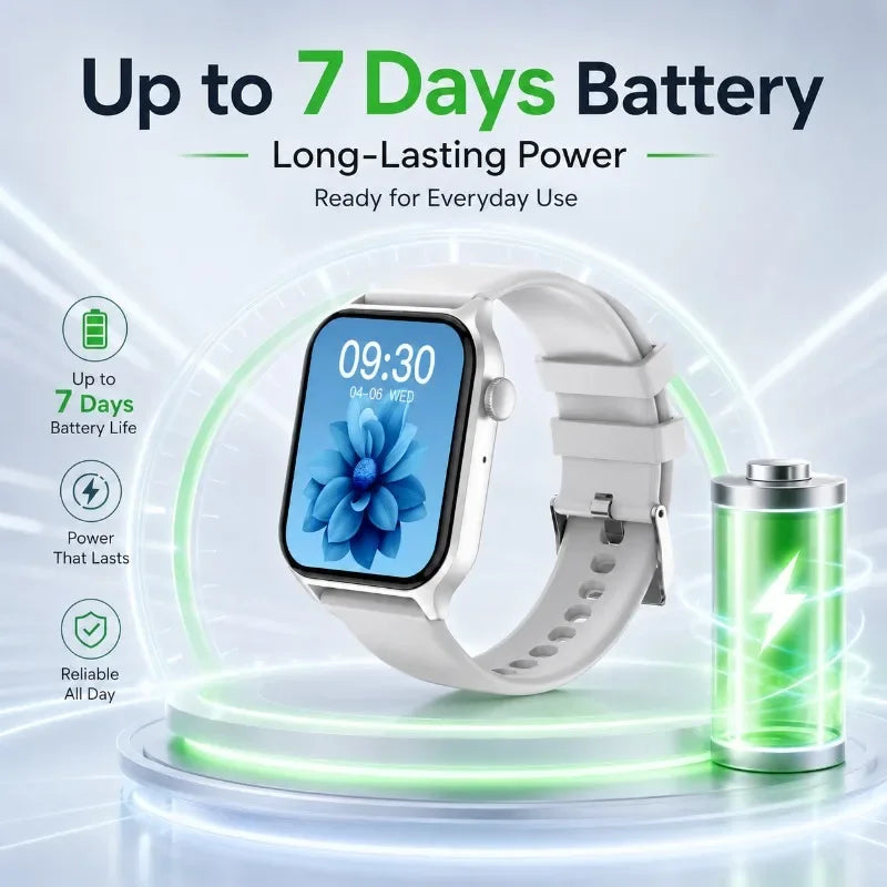 For Android IOS Users WETECH WX16 Smart Watch Bluetooth Call Internal Mic Touch Screen 123 Sport Modes Heart Sleep Stress Tracking Fitness Wristwatch 7-Day Battery White Black Two Colors Available