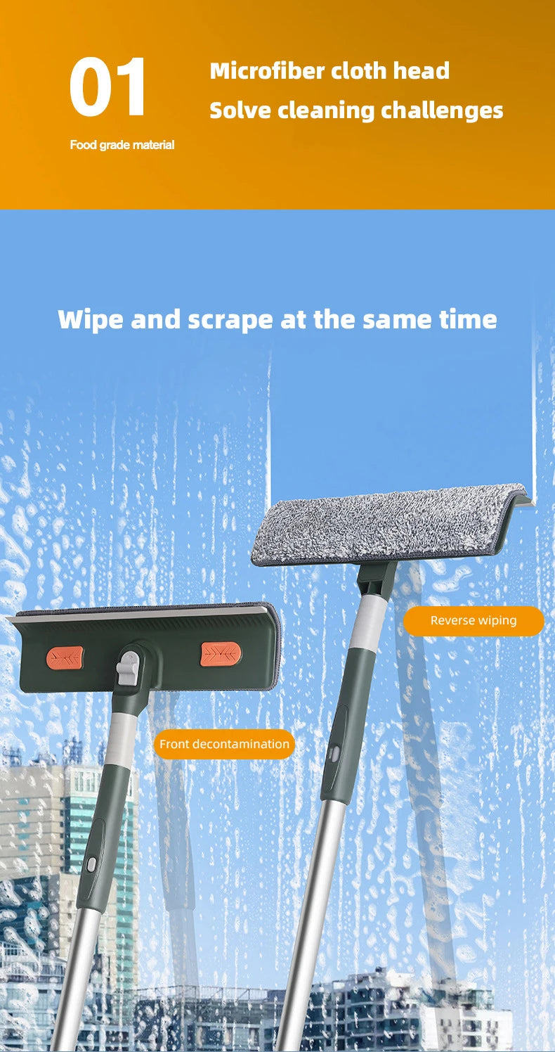 72-226CM Extended Window Cleaning Tool Glass Cleaner Mop with Silicone Scraper Window Cleaning Brush Household Cleaning Tools 