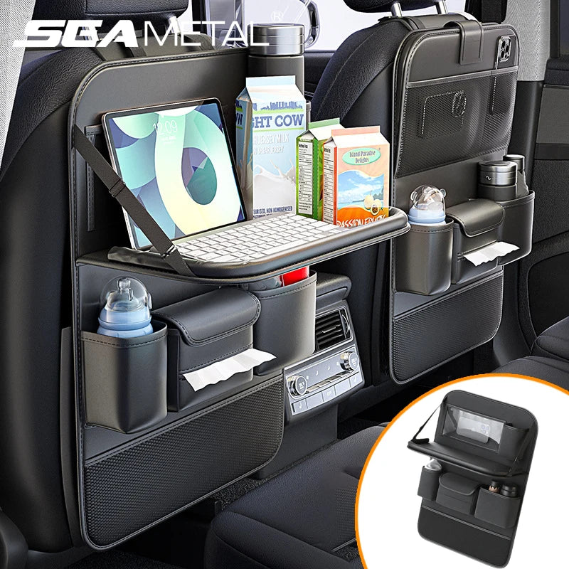 9 in 1 Car Seat Back Organizer with Hidden Tray, Mesh Pocket and Tissue Holder
