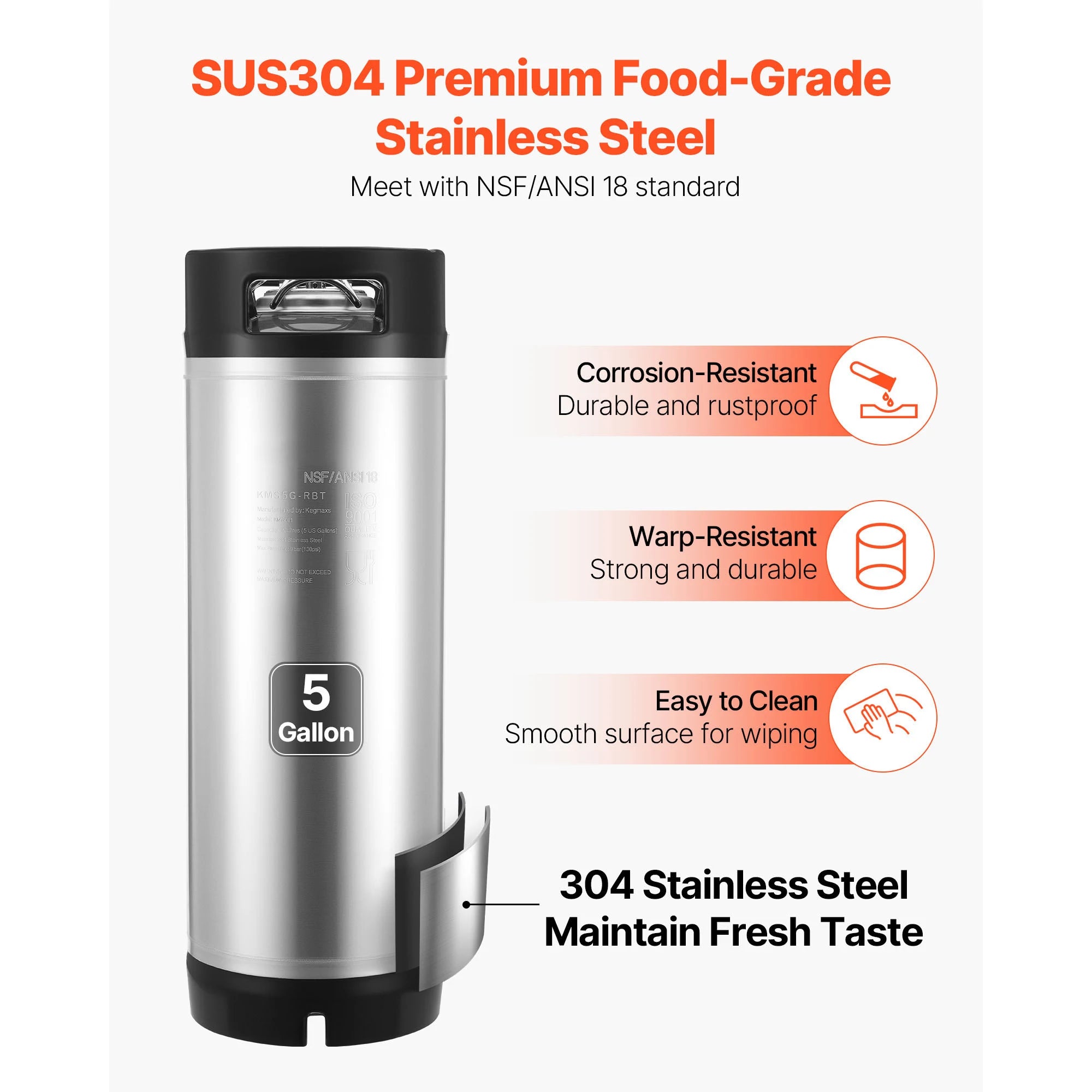 Corny Ball Lock Keg 304 Stainless Steel Cold Brew & Beer Keg