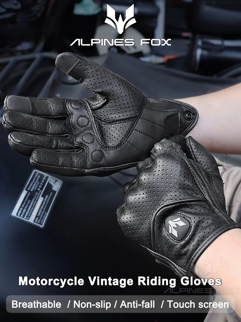 2023 Summer New Vintage Leather Motorcycle Gloves Men Black Wear-resistant Guantes Touchscreen Anti-slip Retro Motobiker Luvas 