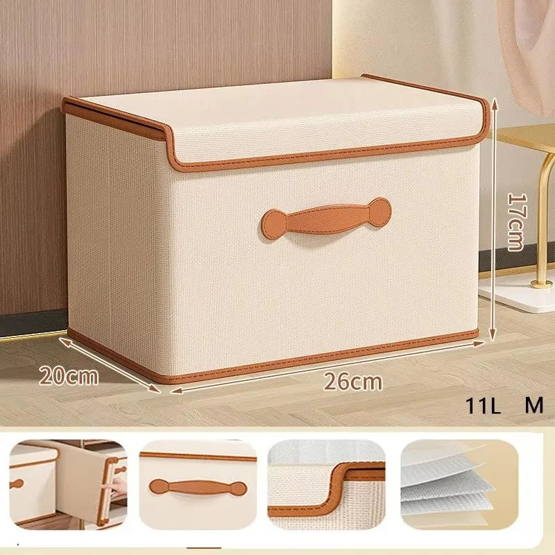 Beige Fabric Storage Box with Lid, 11/26/42L Labels