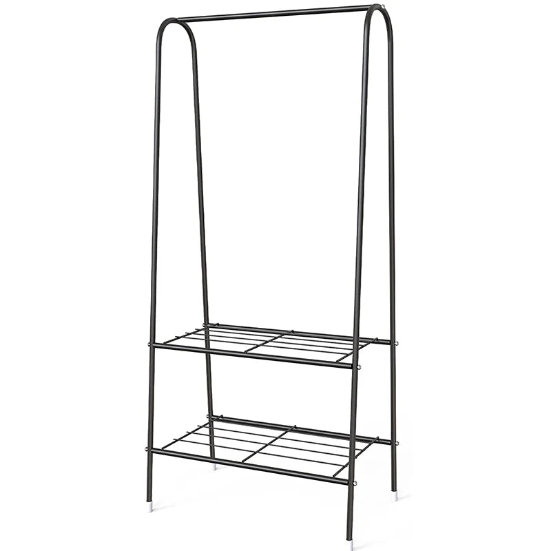Double Rail Standing Clothes Rack with Storage Shelves