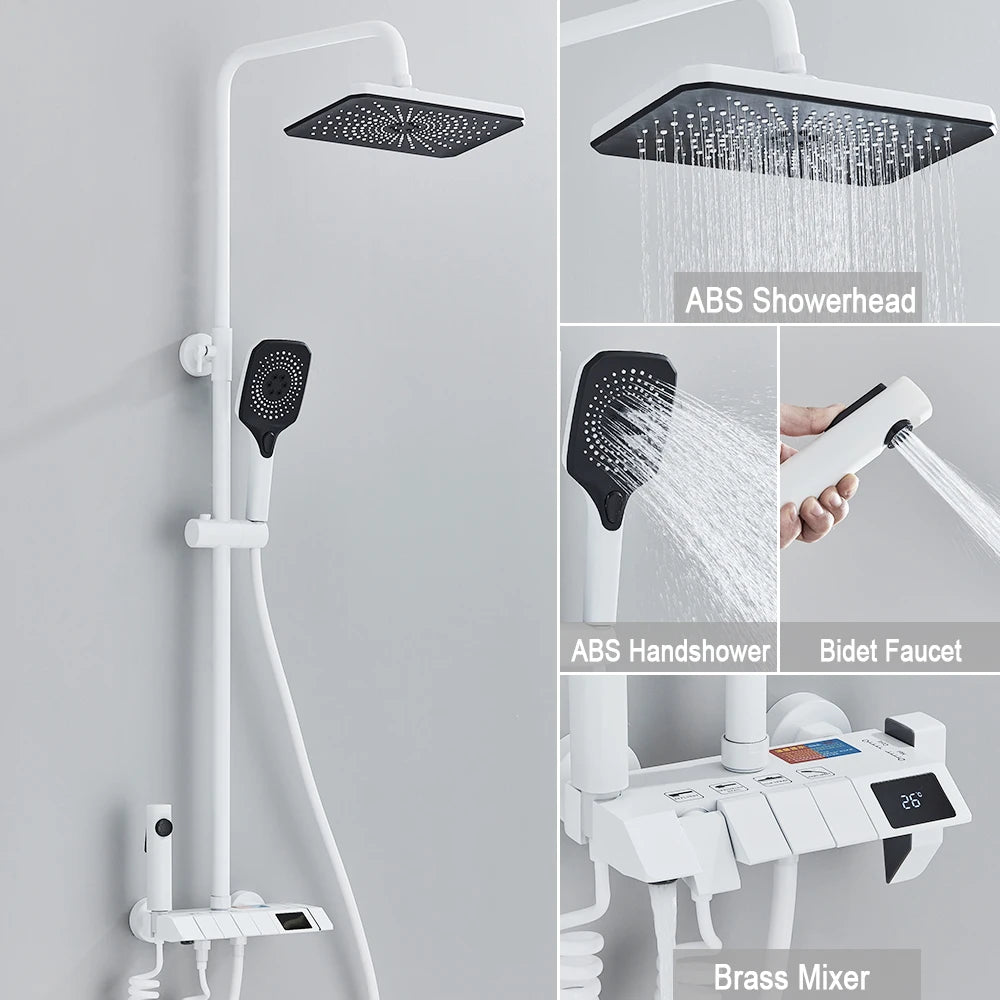 Black Digital Shower Set with Rainfall Head and Hand Shower