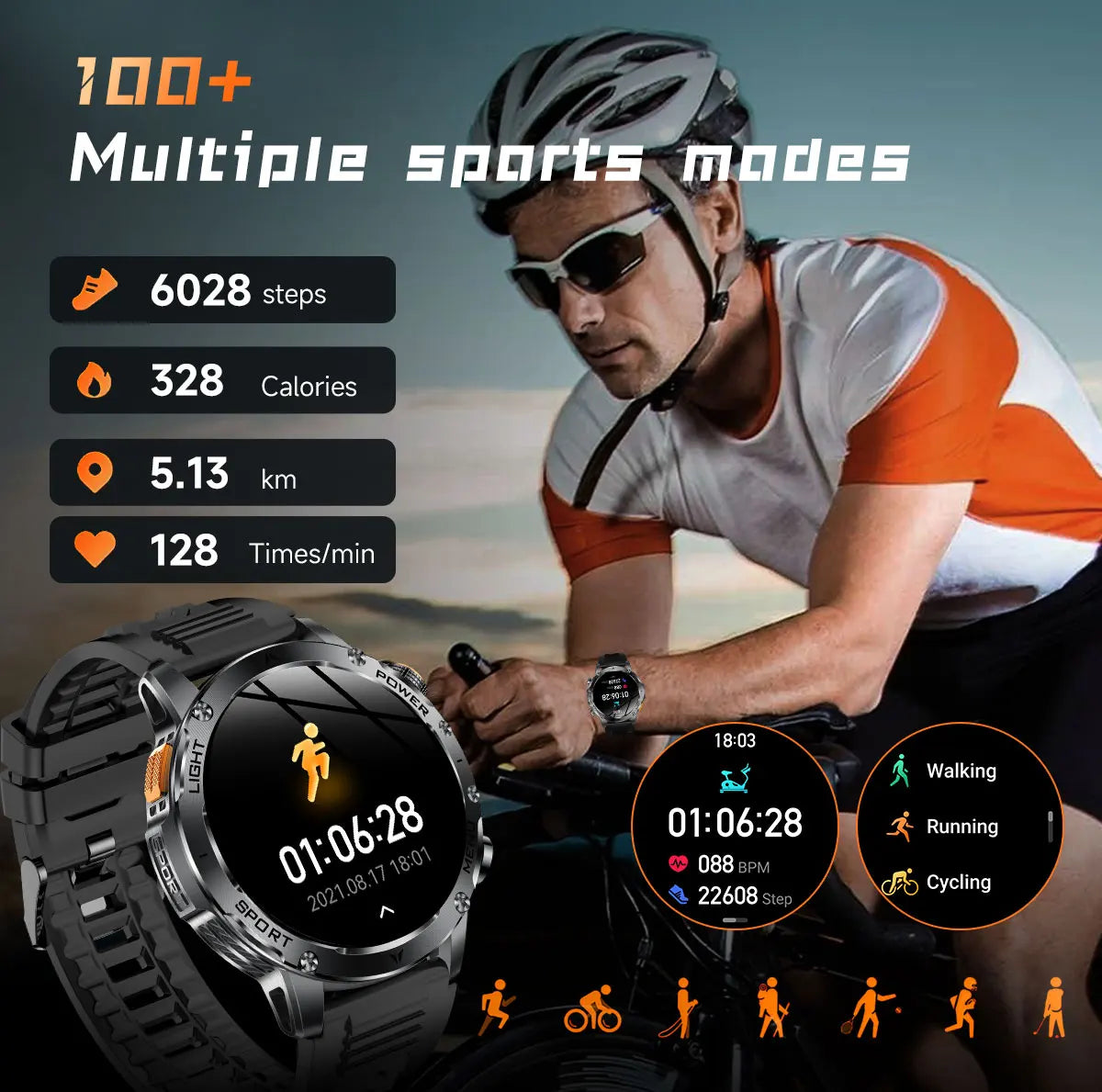 1,7-Inch Bluetooth Bel Smartwatch met Buitenverlichting