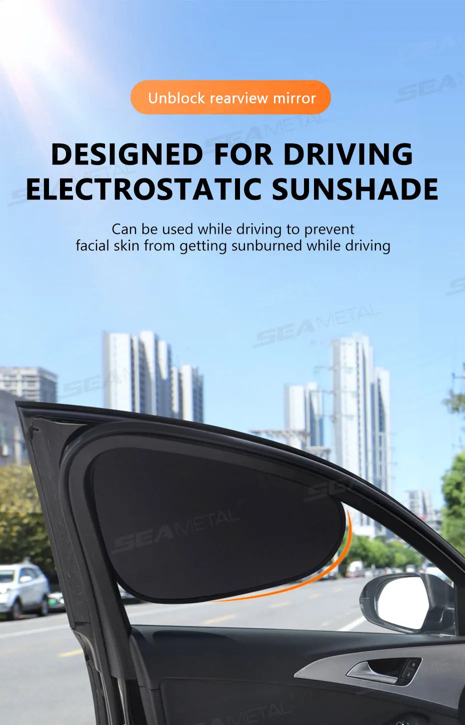 SEAMETAL Electrostatic Curtains for Car Side Window 4-Layer Sun Protection Cover Foldable Car Sun Shade 99.9% UV Ray Blocking
