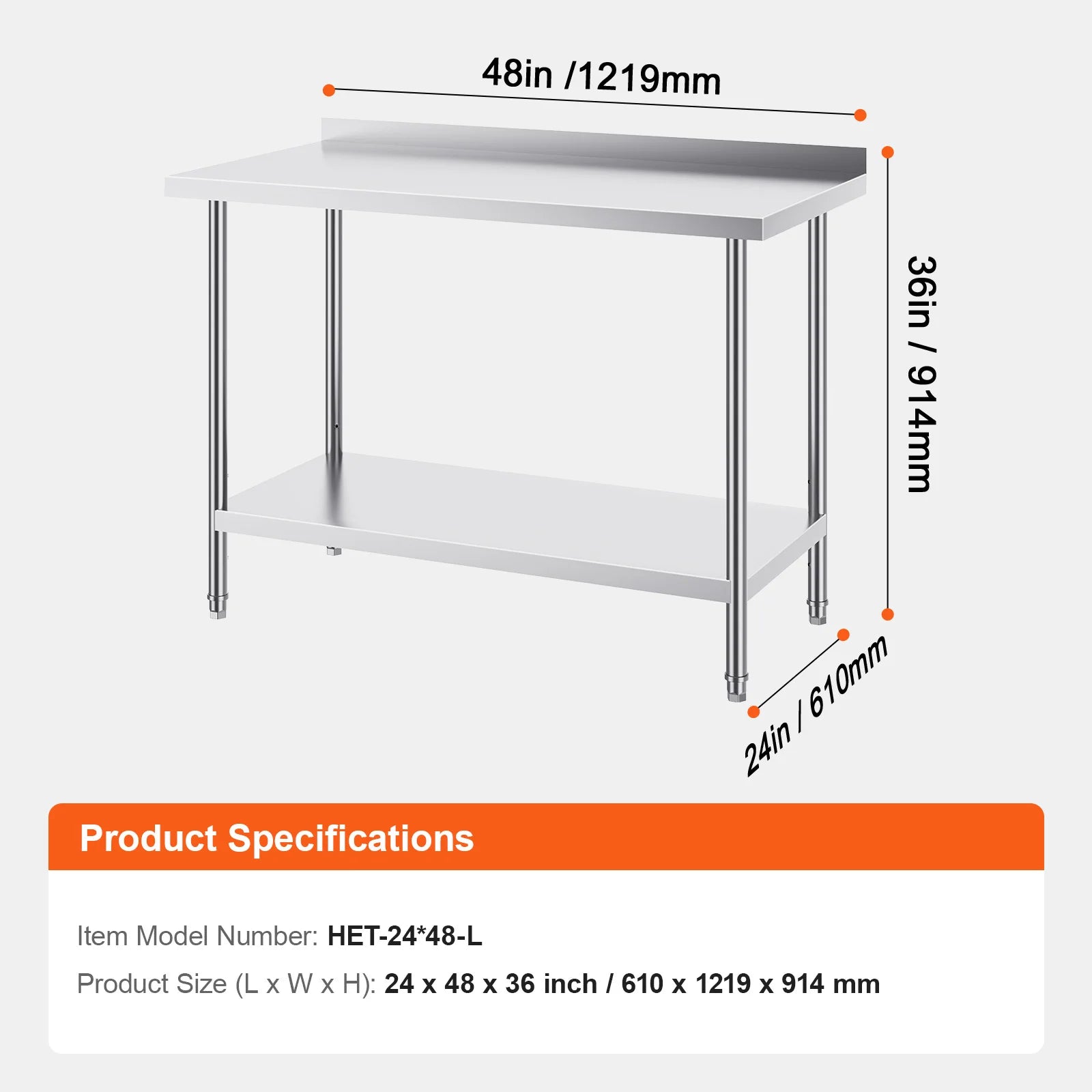 Stainless Steel Work Table with Adjustable Shelf for Kitchen Use