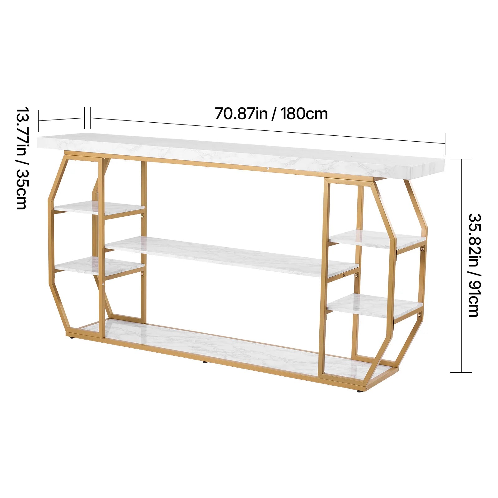Modern Glass Console Table with Metal Frame, Multi-Tier Storage