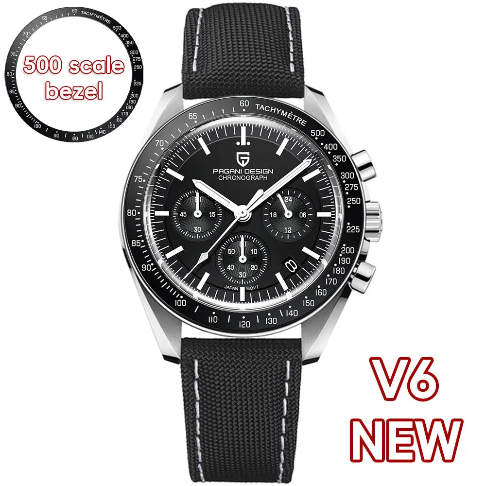Orologio al quarzo in acciaio Pagani Design PD1701 Moonwatch Cronografo