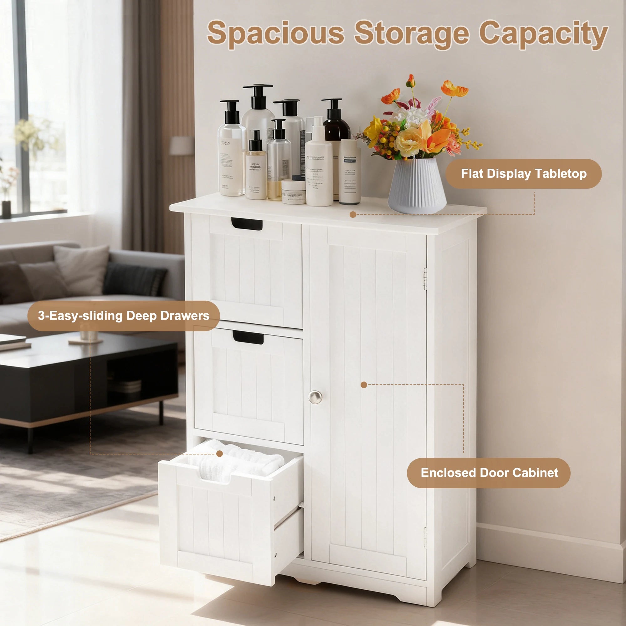 Wooden Storage Cabinet with Drawers and Cupboard for Home Organization