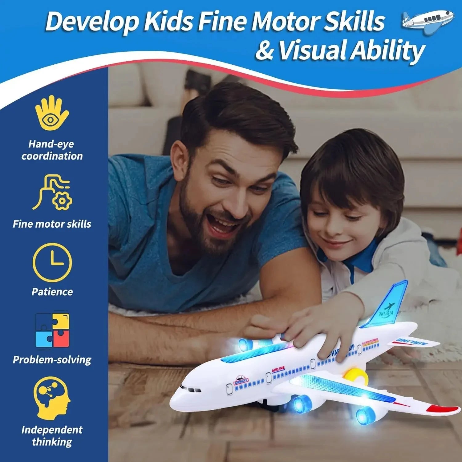 Electronic Aeroplane Toy with Music Autopilot Flash Sound Aircraft Automatic Rotation Plane Educational Toy Gift For Children 