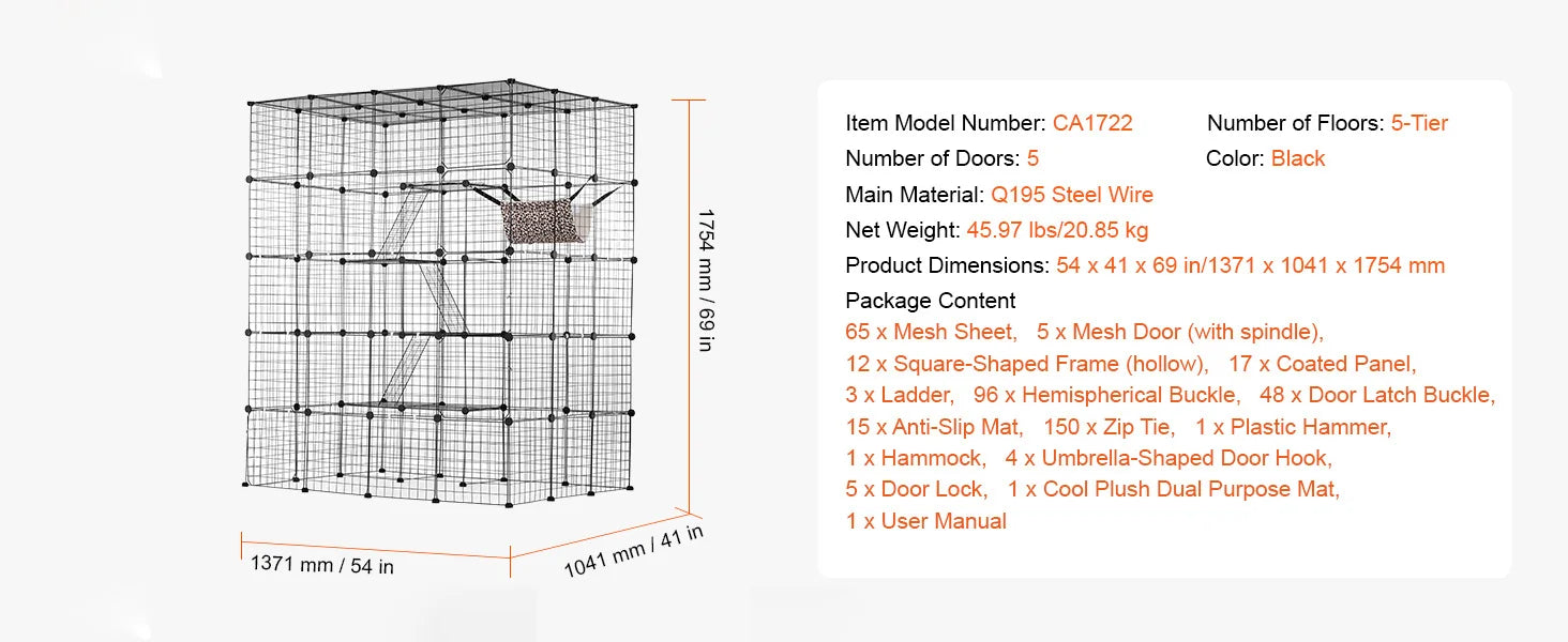 Gaiola grande para gatos SucceBuy, gaiola de metal com separação, jaula de arame com portas frontais, rede para gatos, rampa, escadas, casinha, espaço para exercício para gato