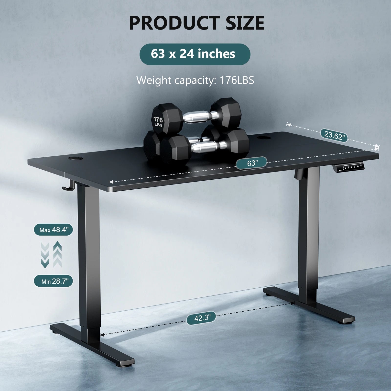 Electric Height Adjustable Standing Desk 63x24 Sit Stand Workstation