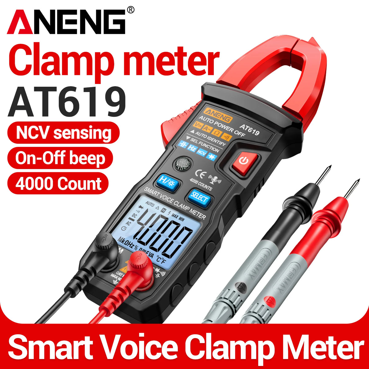 Pinza amperimétrica digital ANENG AT619, 600 V / 600 A