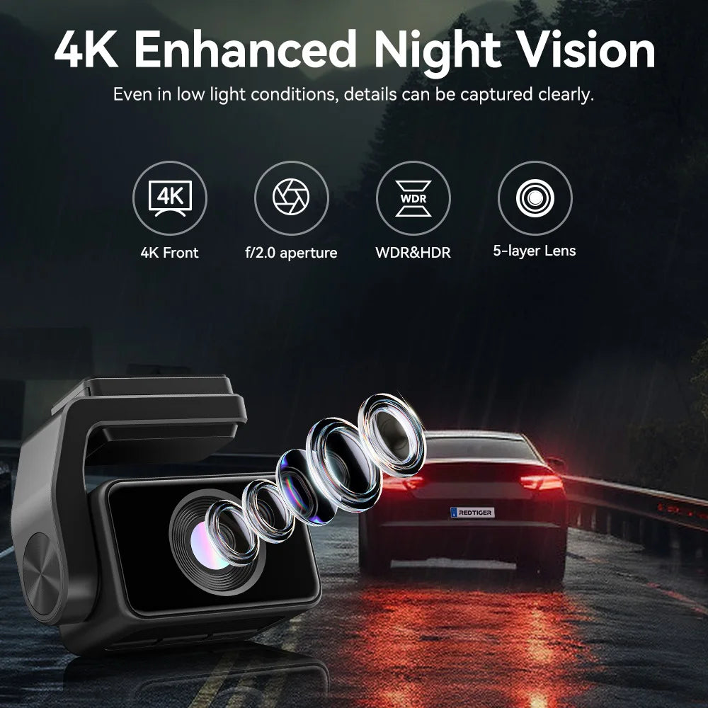 4K Front Dash Camera with GPS, WiFi, Night Vision