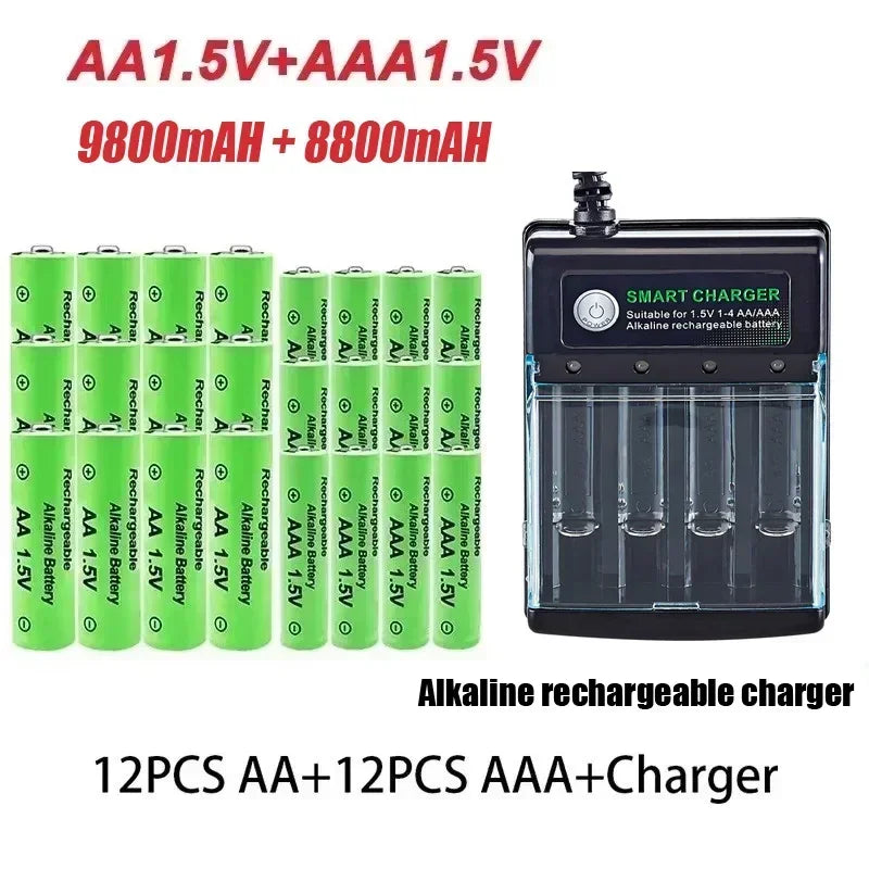 Original Rechargeable Battery 1.5V AA 9800mAh+AAA 8800mAh+Charger for Computer Clock Radio Video Game Digital Camera AA AAA 
