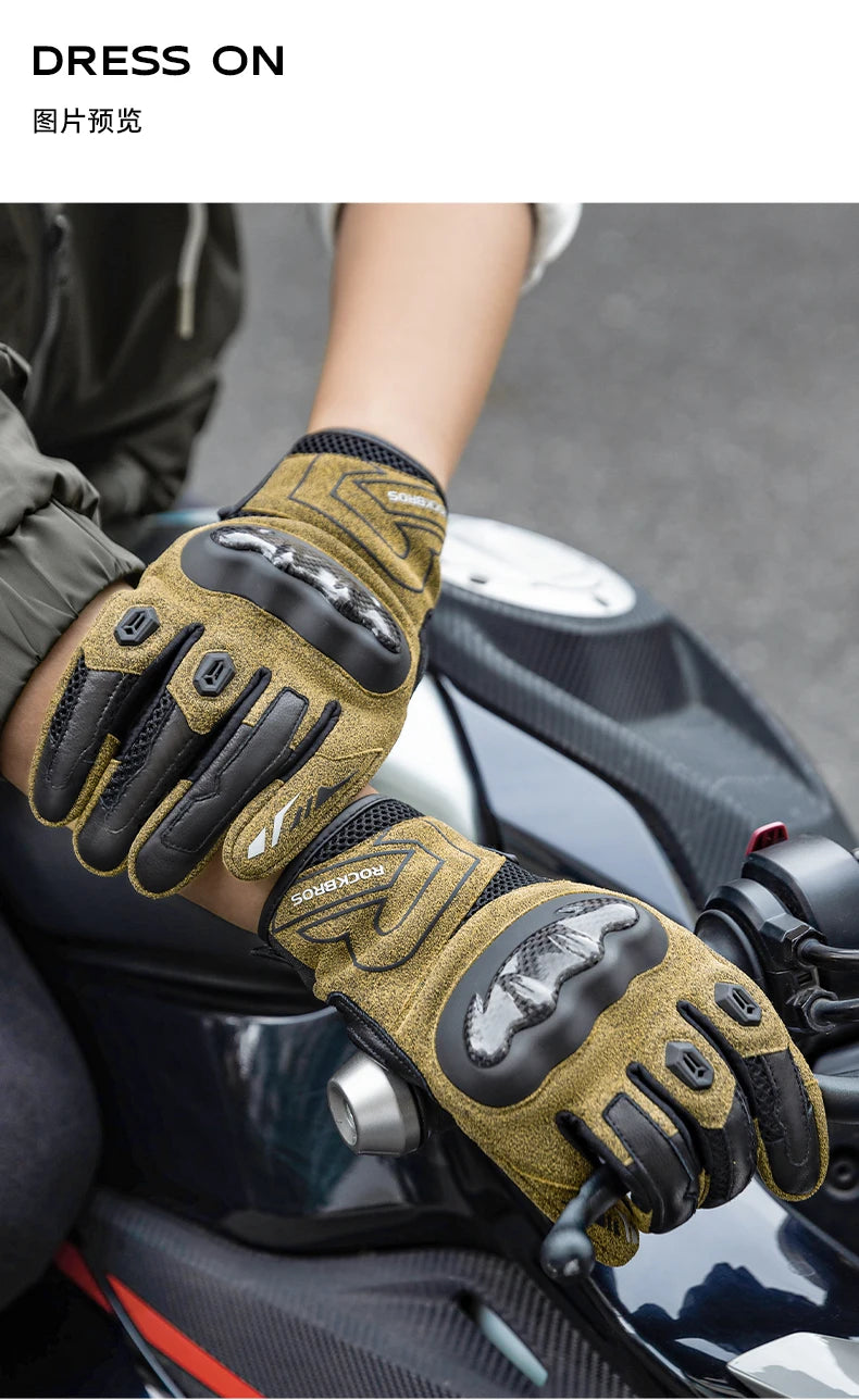Luvas Táticas com Ecrã Tátil ROCKBROS Luvas de Motocross Luvas de Condução com Proteção Rígida para os Nós dos Dedos Luvas de Moto de Dedo Inteiro para Corrida
