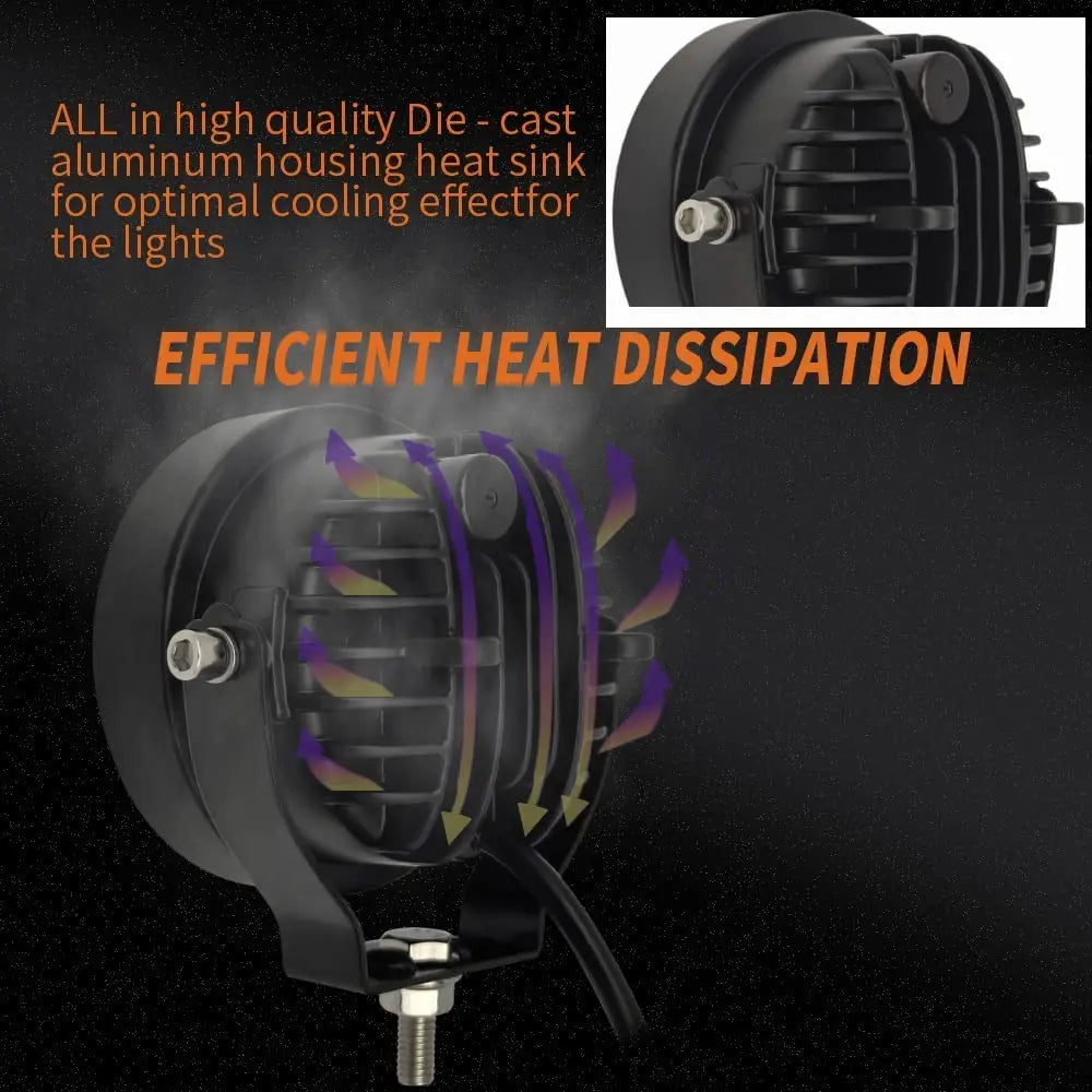 NLpearl 2pcs 12V 24V Led Work Light Offroad 4 Inch Round Spotlights Fog Light For Car ATV Dirt Bike Pickup Truck Boat Motorcycle