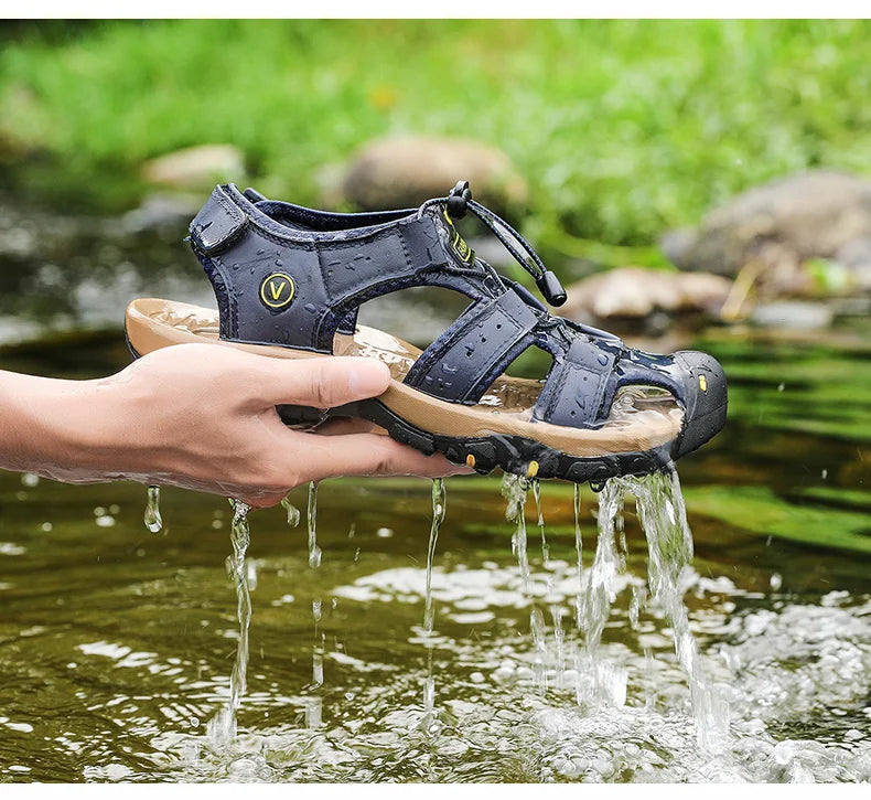 Summer Men Sandals Leather Mens Casual Shoes Breathable Outdoor Sandals for Men Beach Shoes Slippers Fashion Roman Shoes 