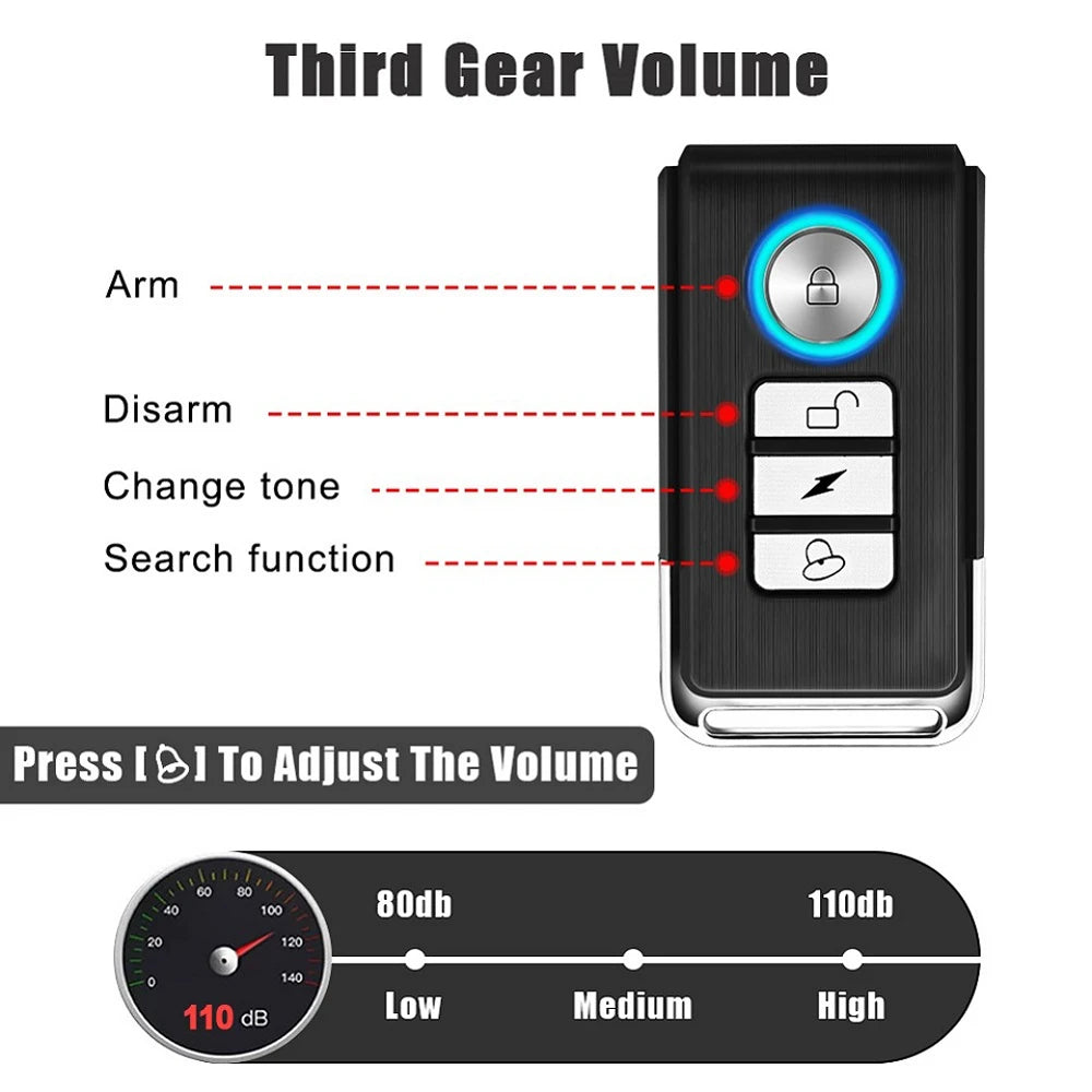 Wireless Bike Alarm with Remote, 110dB Motion Sensor Anti-Theft