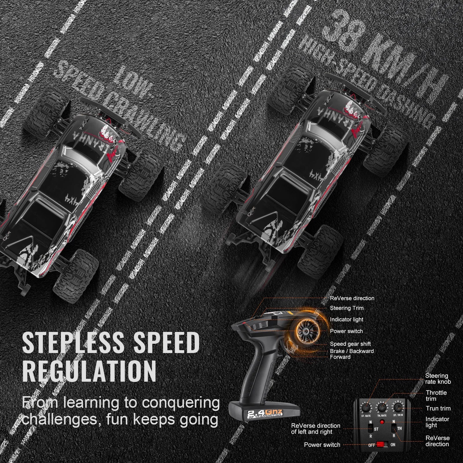 1:10 4WD τηλεκατευθυνόμενο φορτηγό εκτός δρόμου 38KM/H με διπλές μπαταρίες