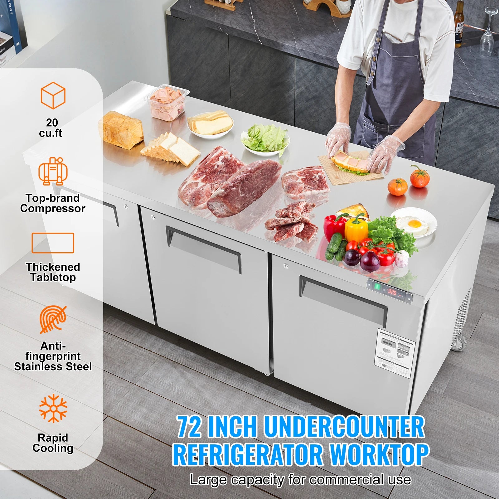 72" Kommercielt Sandwich- og Salatforberedelsesbord Køleskab 20 Cu.Ft