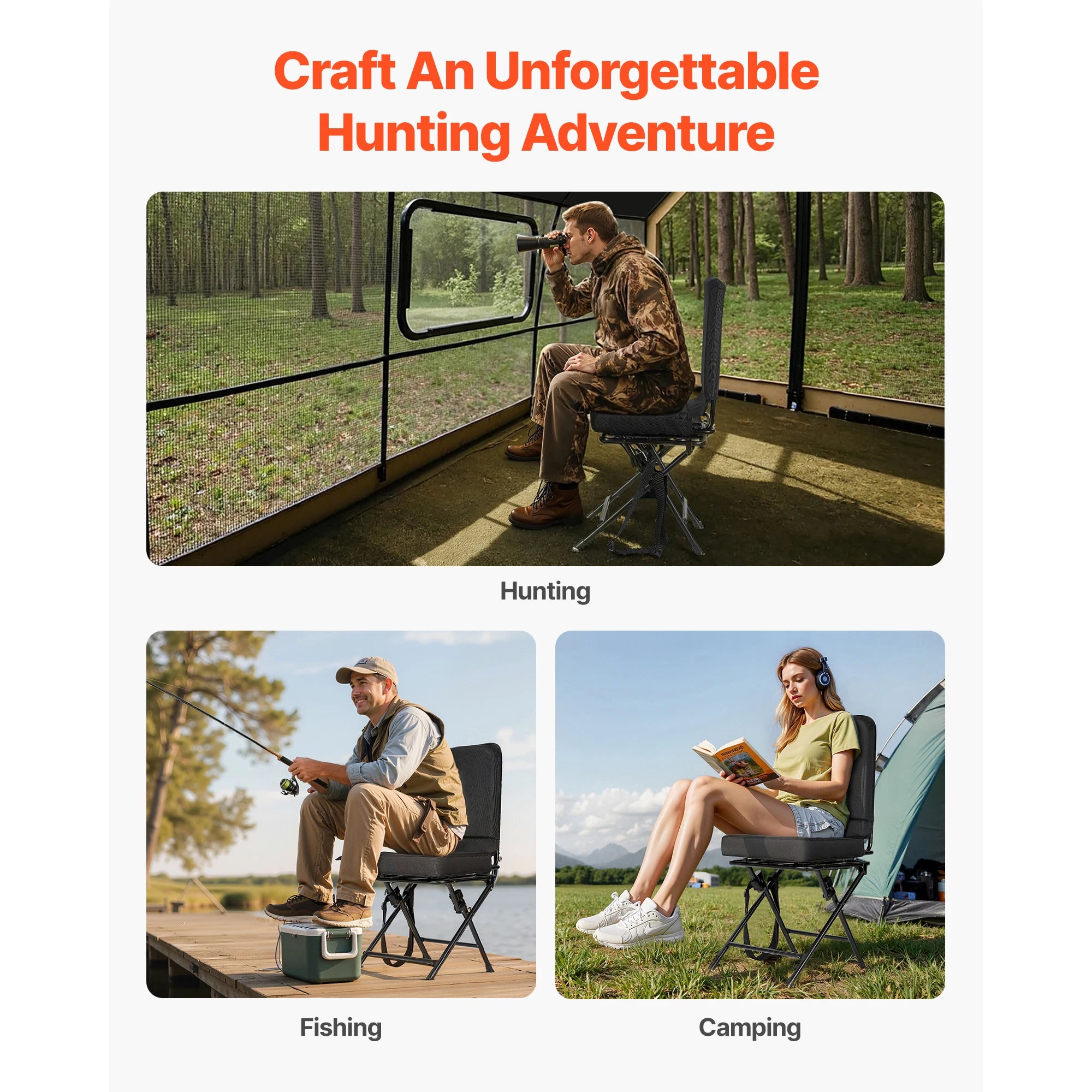 360° Silent Swivel Foldable Hunting Chair with Adjustable Shoulder Straps