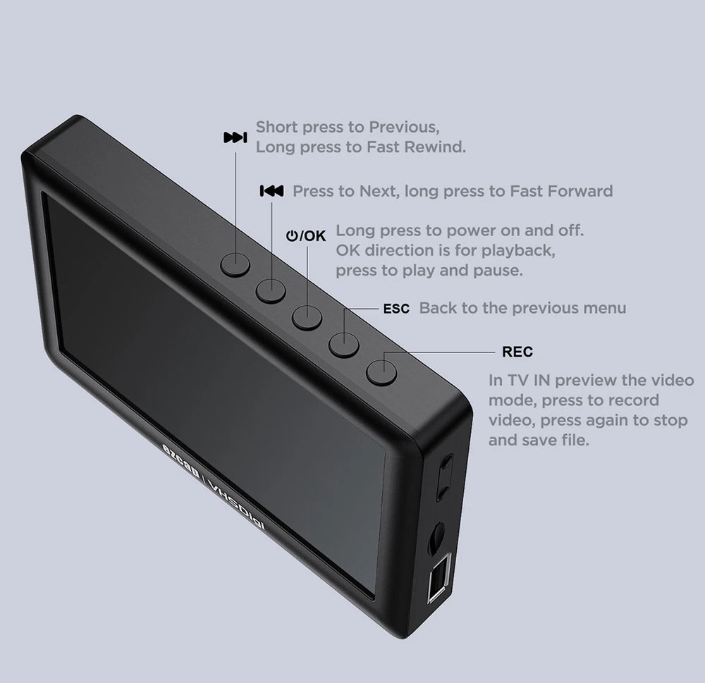 Digitalizator video AV autonom cu ecran de 4.3 inci