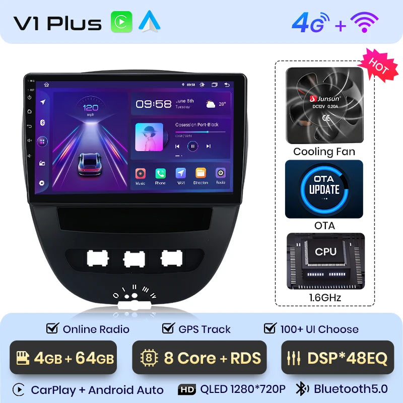 Junsun V1 Plus Car Radio with Wireless CarPlay & Android Auto