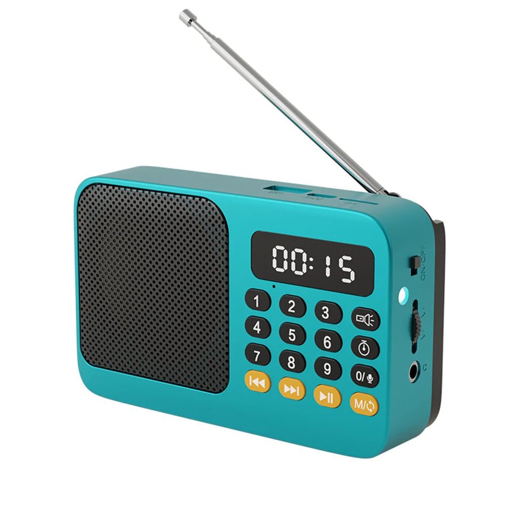 Rádio FM portátil e leitor de MP3 com ecrã LED