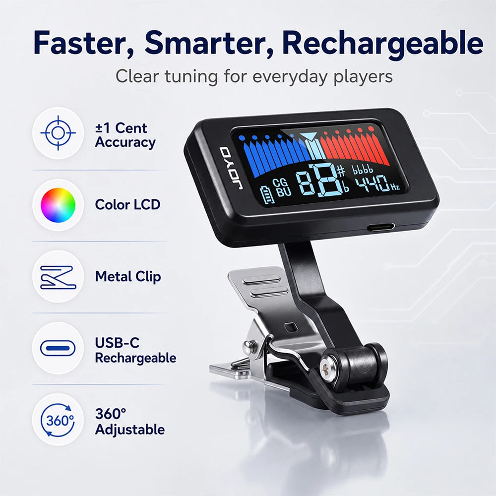 JT-480 Rechargeable Clip-On Tuner for Guitar, Bass and Ukulele
