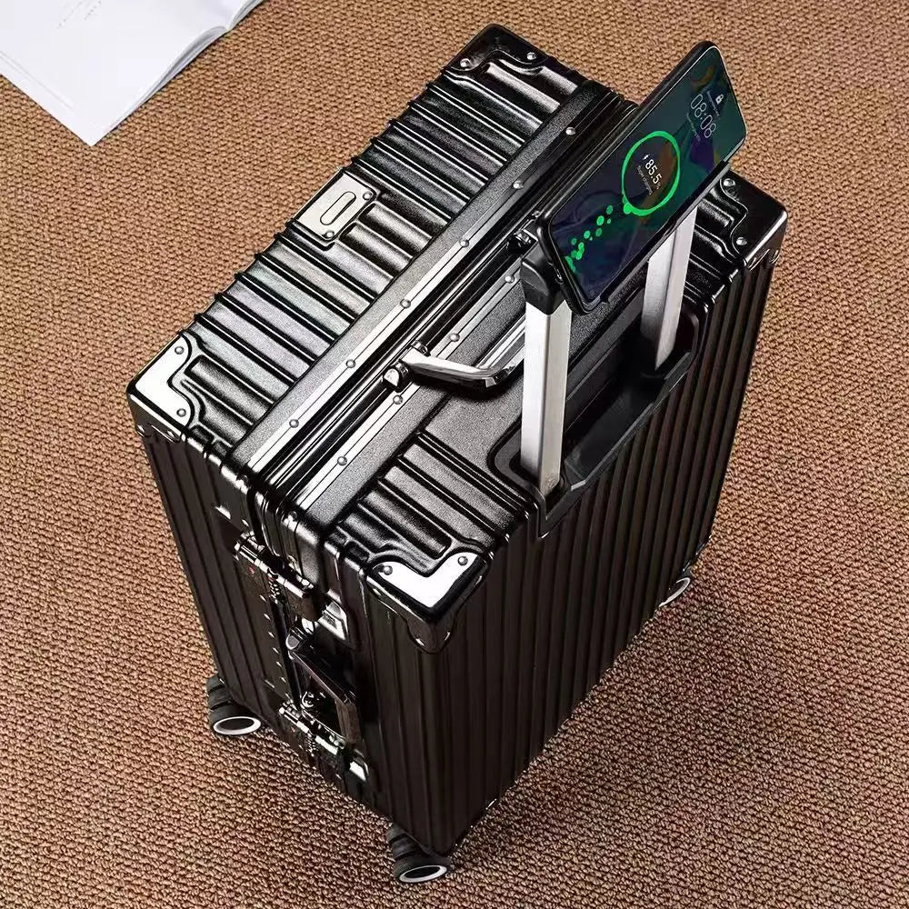 Aluminum Frame Suitcase with Silent All-Terrain Wheels and Cup Holder