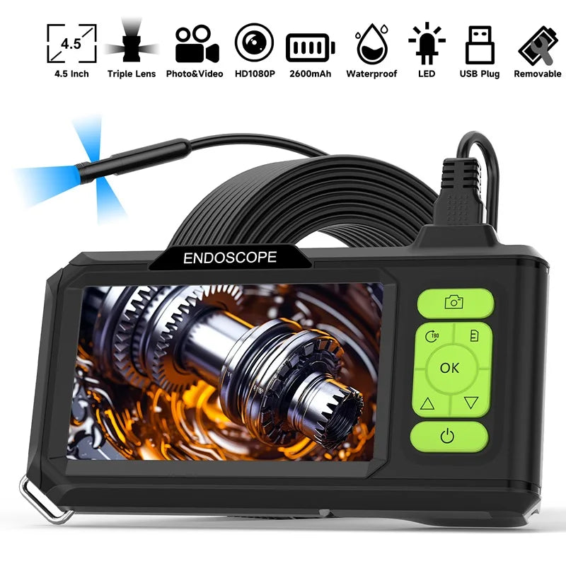 4.3'' IPS Screen Industrial Endoscope Autofocus Camera HD1080P Single Dual Triple Lens Record Video Car Inspection Borescope LED 