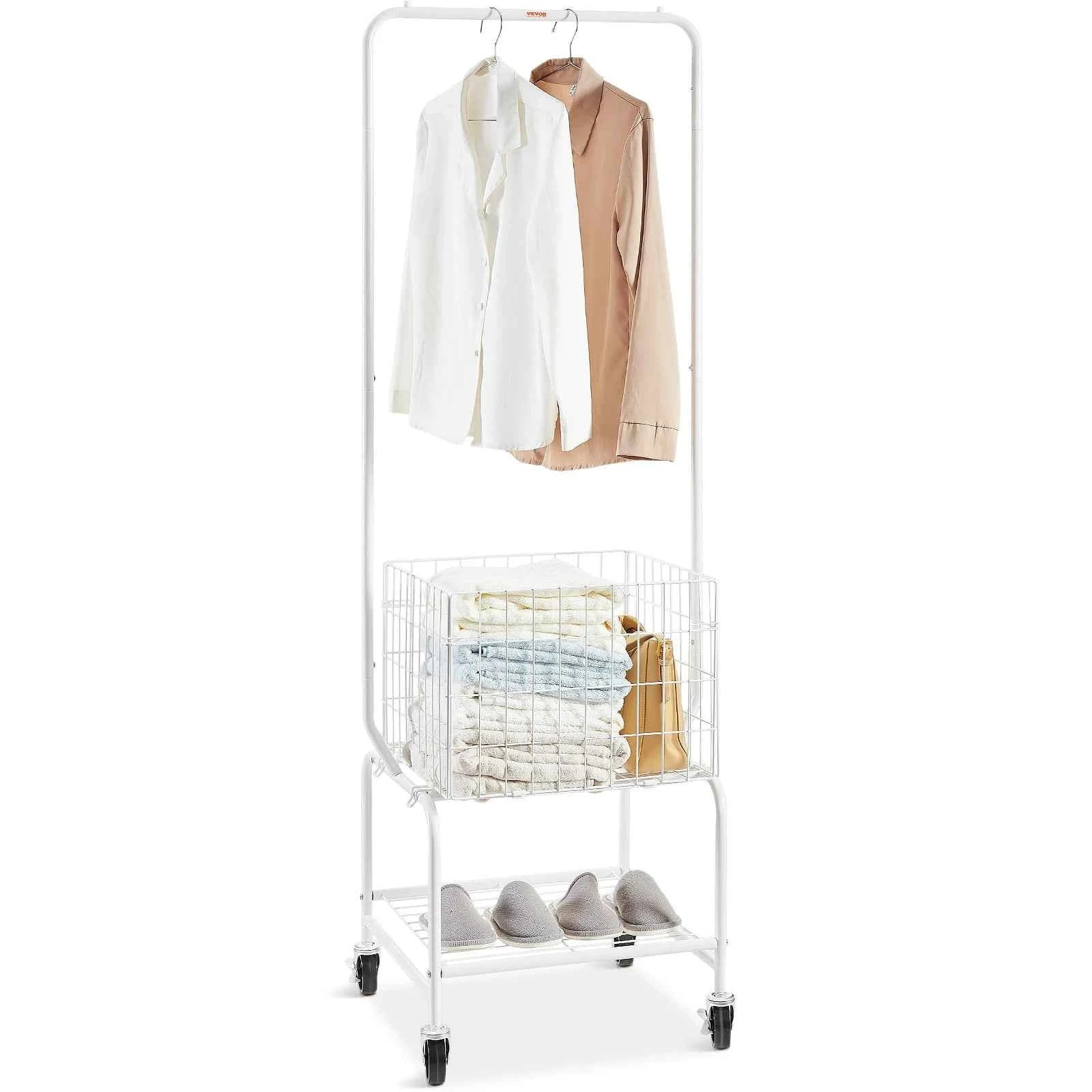 VEVOR Height Adjustment Laundry Hamper Cart with Basket Load and Shelf Load Storage Organizer with Heavy Duty Lockable Wheels