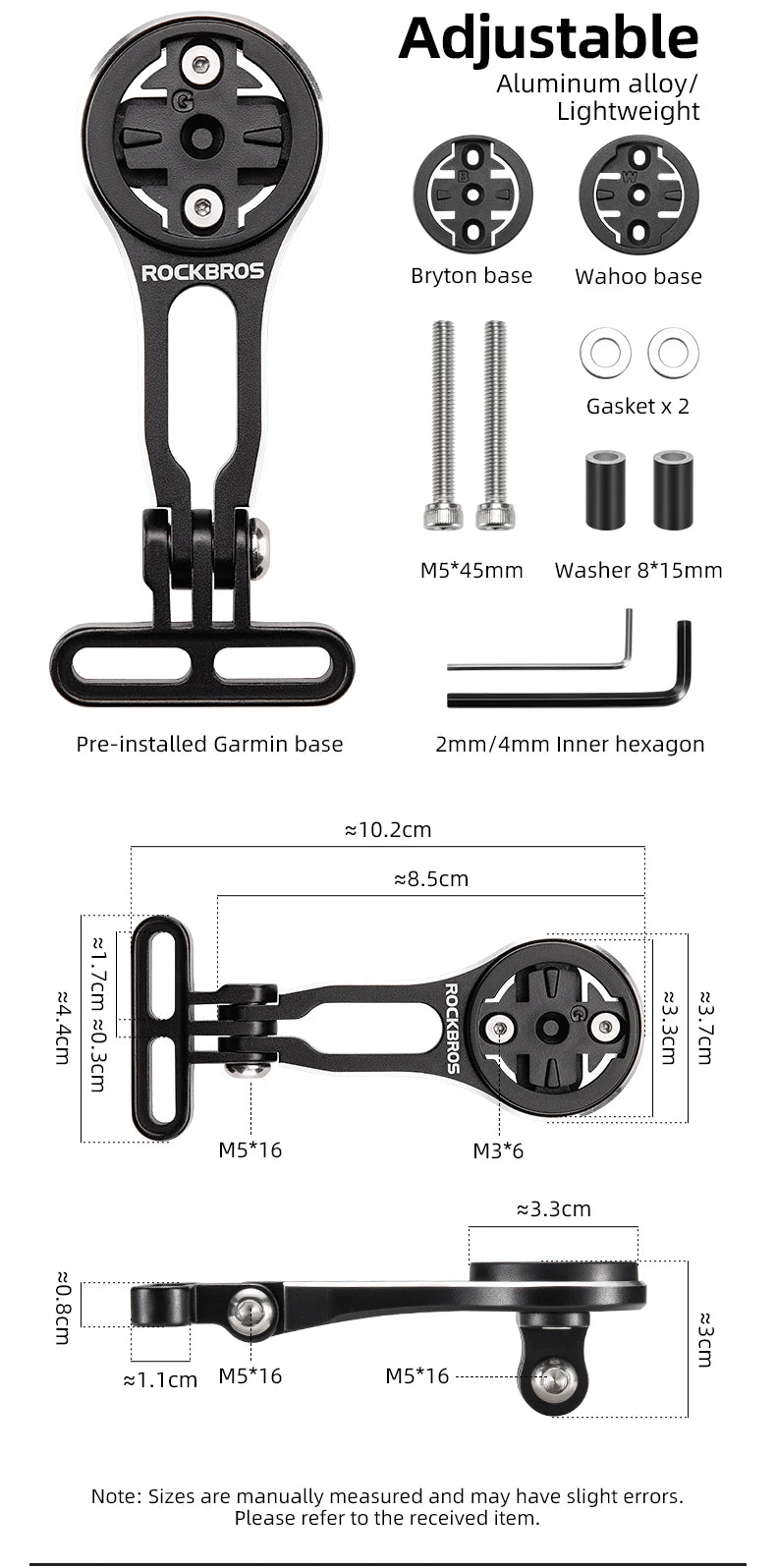 Prolunga per Supporto Computer da Bici con Porta Luce Anteriore Staffa in Lega