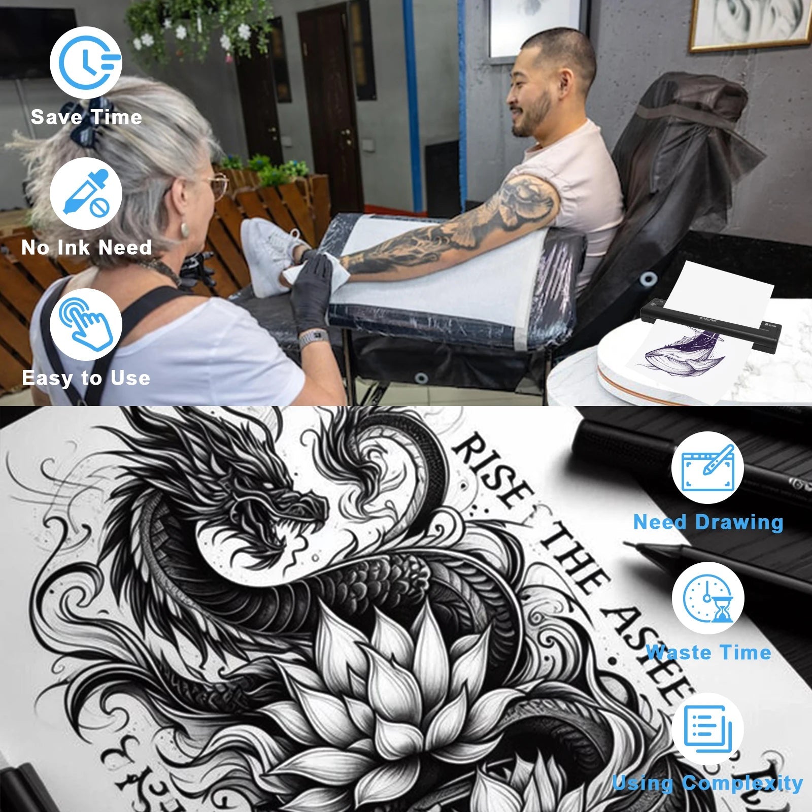 Tattoo Stencil Transfer Printer Machine ATS886 Tattoo Printer Portable Thermal Stencil Maker Line Photo Drawing Printing Copier 