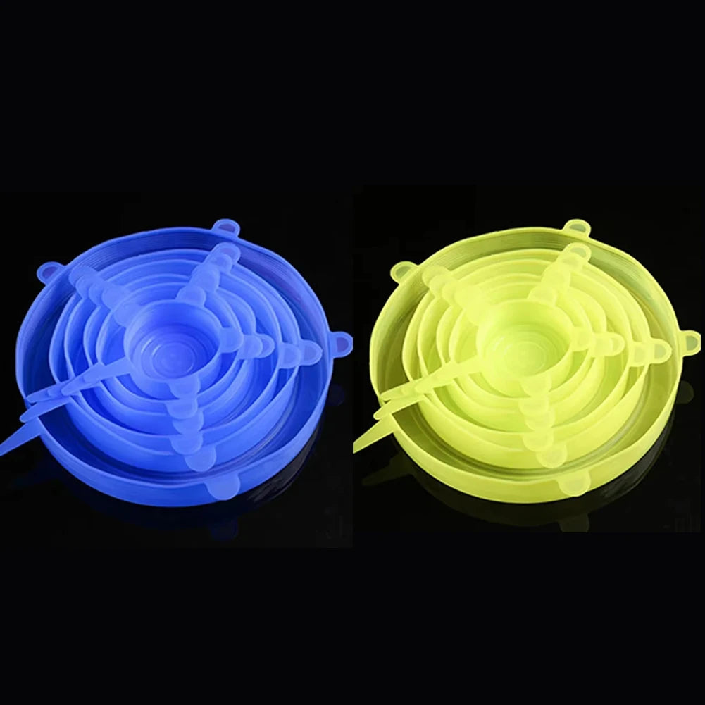 6 Pcs Silicone Cover  Stretch Lids for Kitchen Microwave Food Covers Bowl Caps Elastic Silicone Lid Cap Universal Adaptable Lids 