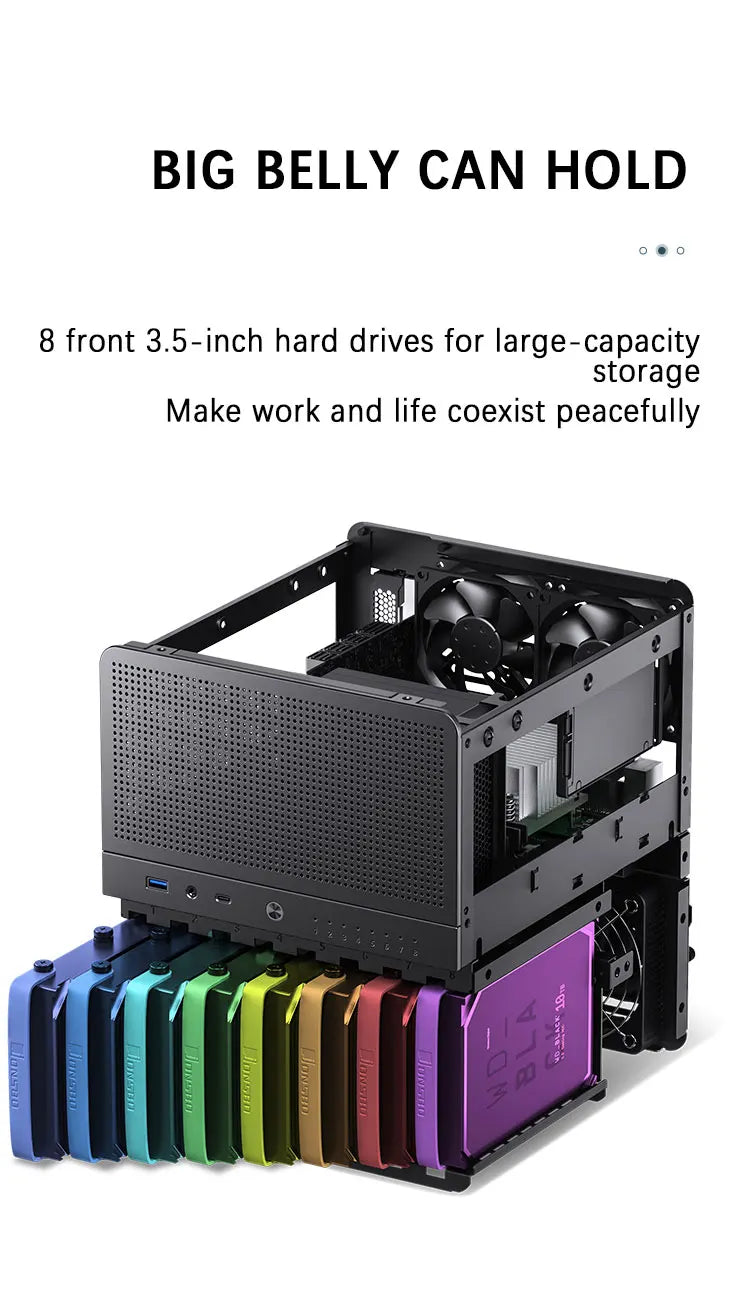 JONSBO N3 Mini NAS kabinet ITX Mini aluminium med stålplade, understøtter 130mm CPU-køler, to 100×25mm blæsere er standard