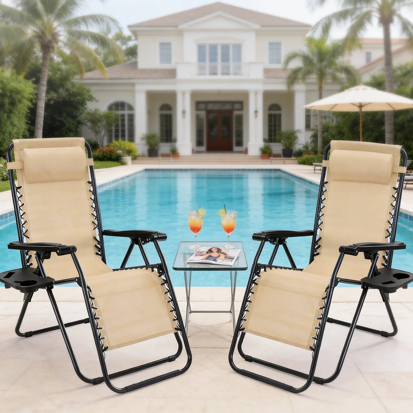 Zero Gravity Recliner Chairs Set of 2 with Tray & Adjustable Headrest