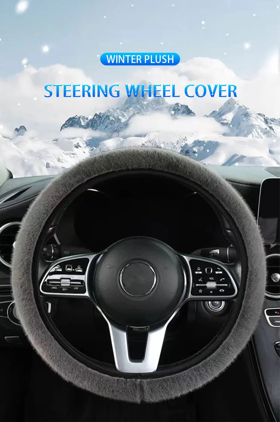 SEAMETAL Winter Warm Steering Wheel Cover Soft Plush Steer Cover Flexible Anti Slip Full-Wrapped Steering Protector for 37-39cm